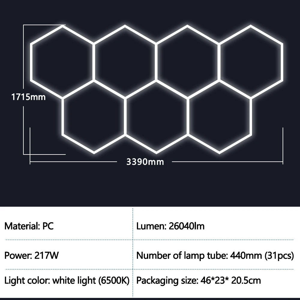 Zeshoekige garageverlichting roosters LED plafondlamp 6500K superheldere honingraatverlichting plafond voor magazijn autowerkplaats tentoonstellingshal