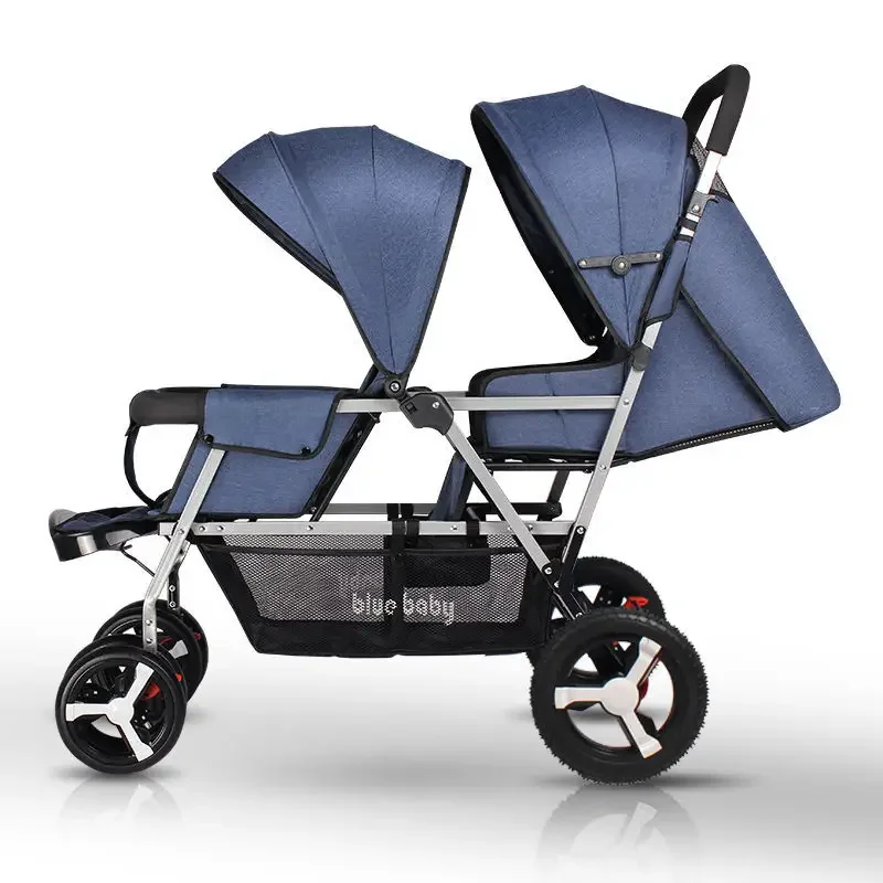 JXB Lightweight Double Stroller with Tandem Seating Glacier Two Seat Twin Baby Strollers