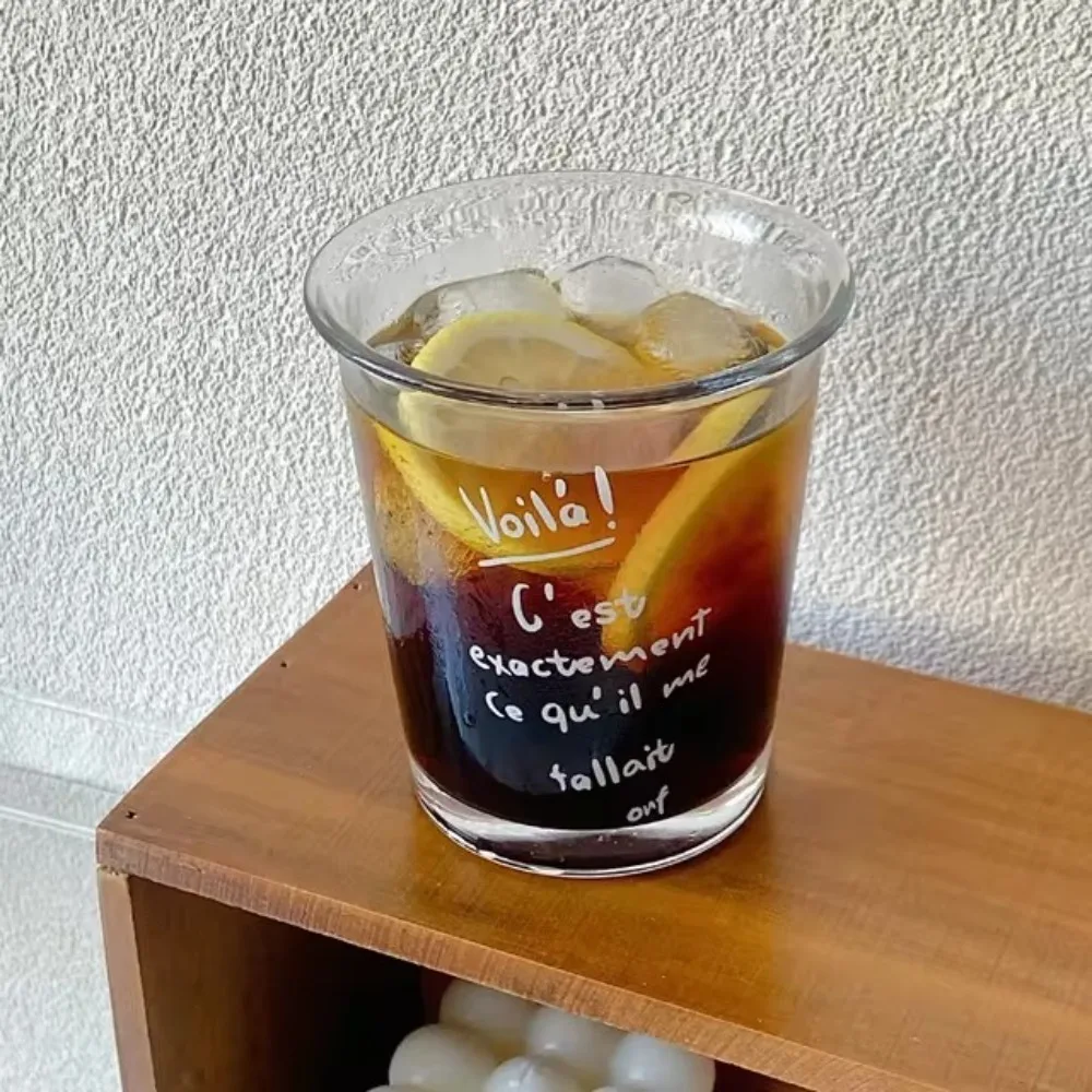 Gift Ins Style Glass Cup Transparent Letters Daily Water Cup 350ML Drink Juice Coffee Cup