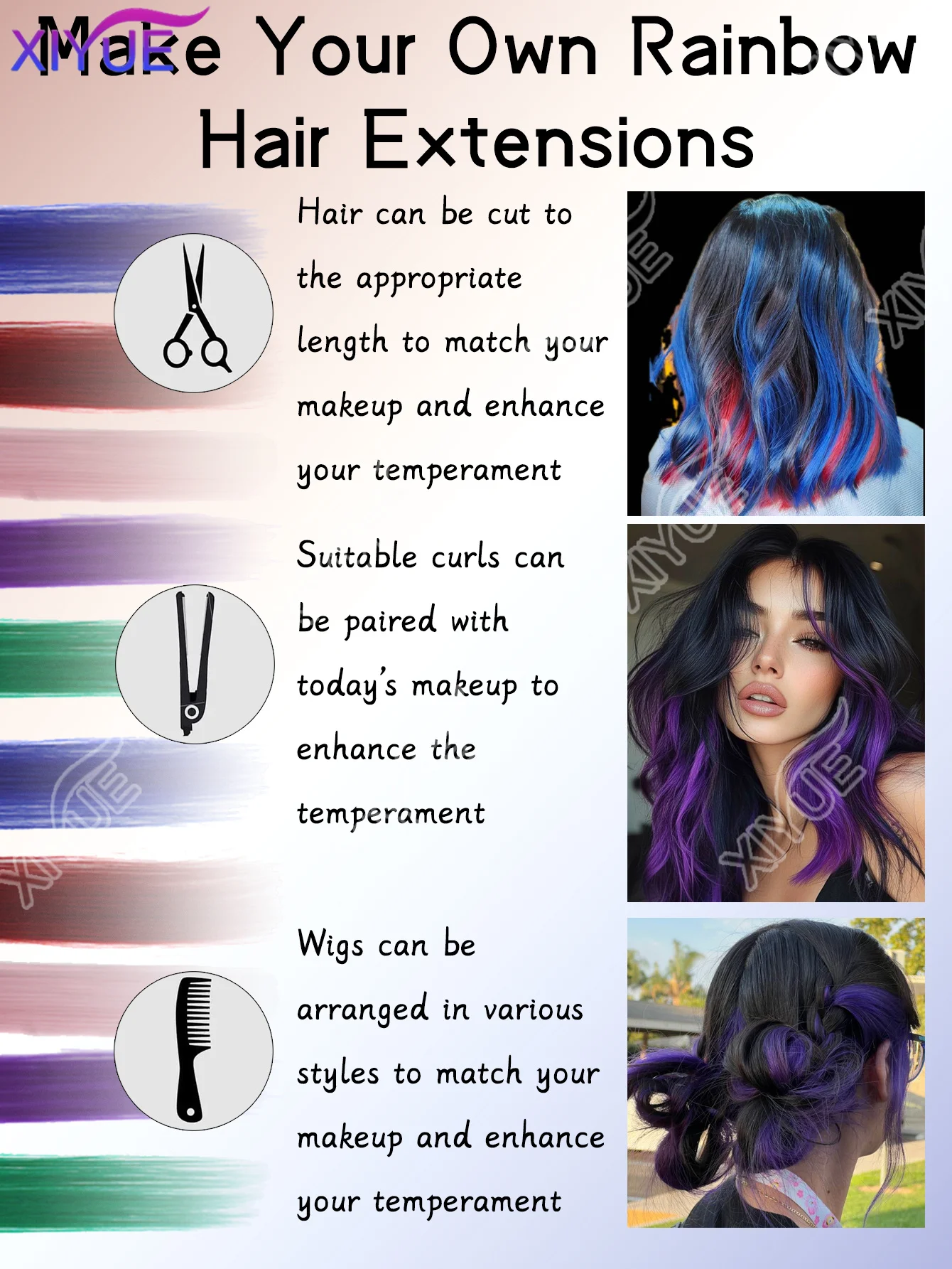 10 قطع من وصلات الشعر الاصطناعية باللونين الأحمر والأزرق بمشبك من SOlldag ملون للحفلات يسلط الضوء على قطعة شعر مستقيمة للأطفال والبنات والنساء #3