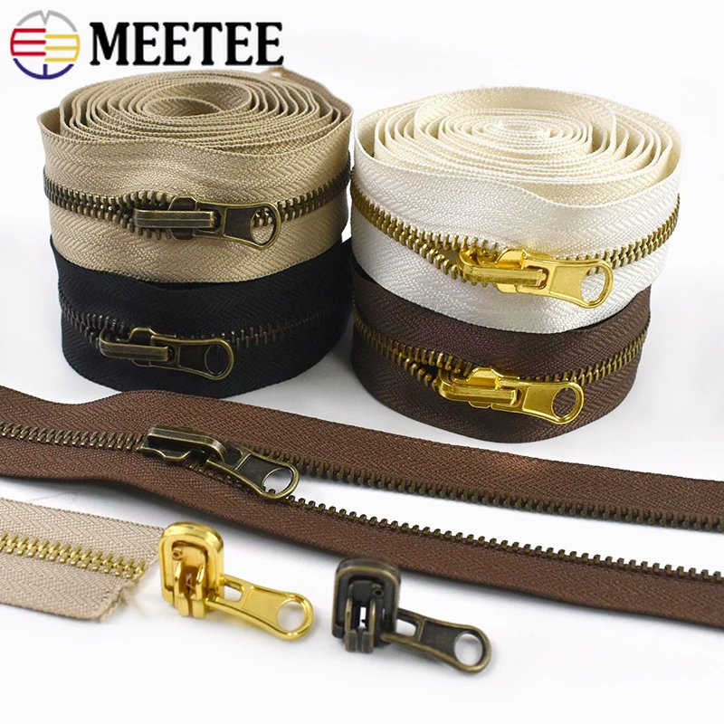 

2M 5# Metal Zipper with Reversible Slider for Double Sided Clothes Long Zip Tape Bag Zippers Repair Kit DIY Sewing Accessories