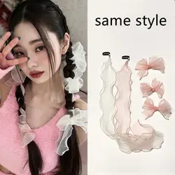 Sweet Hairclips Mesh Hairband Female Pure Desire Super Fairy Braided Hair Bow Hairpin Korean Streamer Headdress Hair Accessories