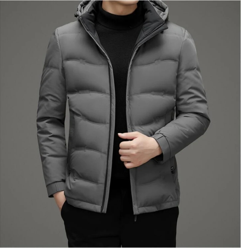 Winter New Men\'s White Duck Down Down Coat Thickened And Warm Short Casual Business Nick Coat Hat Detachable Coat