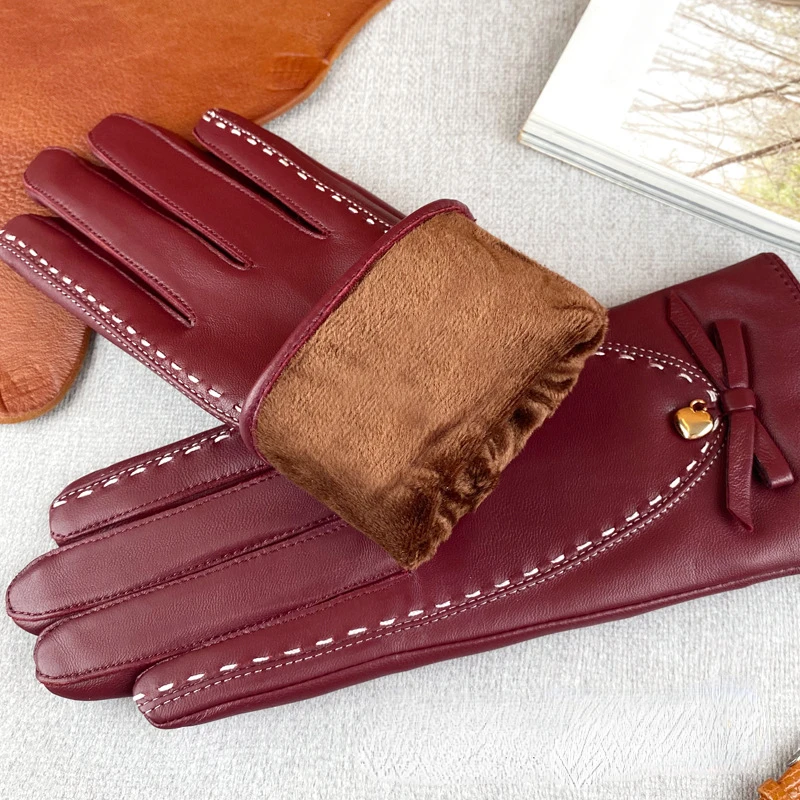 2024Winter Luxury Brand 100% Genuine Leather Gloves Thickening Warm Touch Screen Riding Fashion Top Sheepskin Windproof Gloves