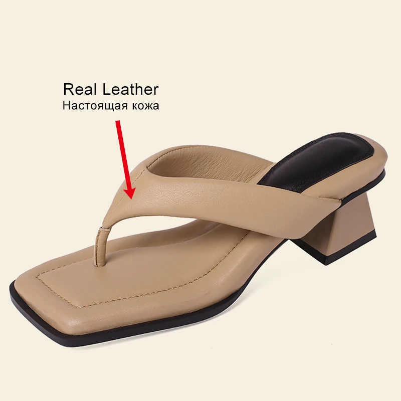 JOZHAMTA Size 33-40 Women Sandals Summer 2023 Fashion High Heels Shoes For Women Flip Flops Real Leather Slippers Luxury Slides