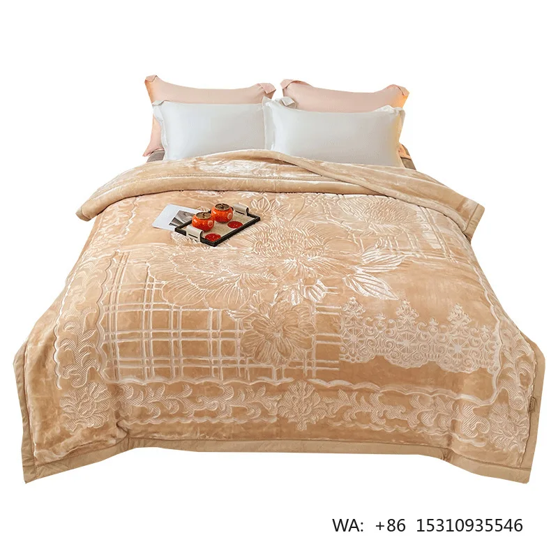 High-end Gift Bridal Thick Raschel Embossed Solid Color Blanket Model 5665 5kg Home Use Milk & Coral Fleece Autumn Winter Warm