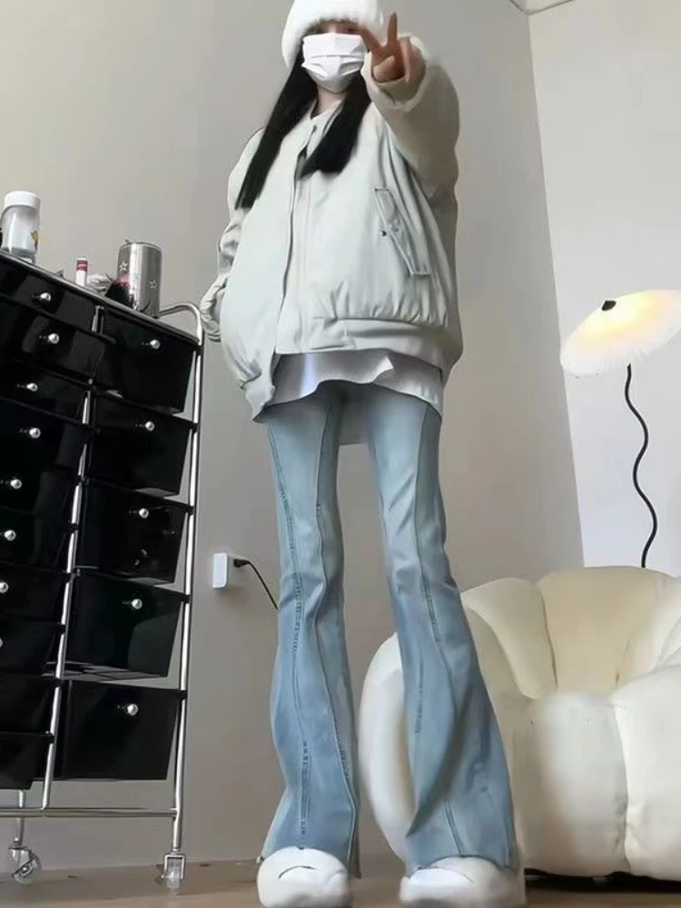 

Jeans Women Preppy Style Solid Harajuku Popular Denim Vintage Chic Full Length All-match Spring Casual Retro Tender Flare Bottom