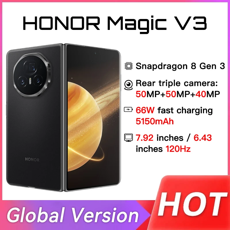 Wersja globalna Honor Magic V3 5G Składany wyświetlacz LTPO OLED 120 Hz Kamera tylna 7,92" 50 MP Snapdragon 8 Gen 3 5150 mAh 66 W NFC