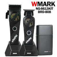 WMARK NG-8613KIT BRDCLIP Barber Set Professional Men's Hair Clipper Trimmer Set DLC Blade Electric Machine Barber Charging Base