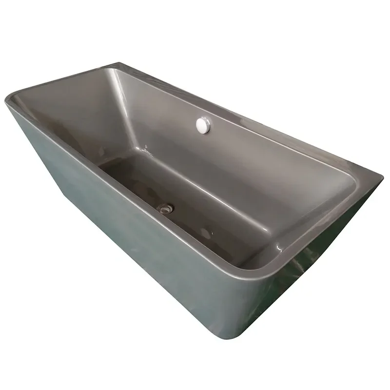 Rectangular Acrylic Bathtub Black White Thin Edge Freestanding Soaking Tub for Small Apartment Bathroom Simple Modern Design