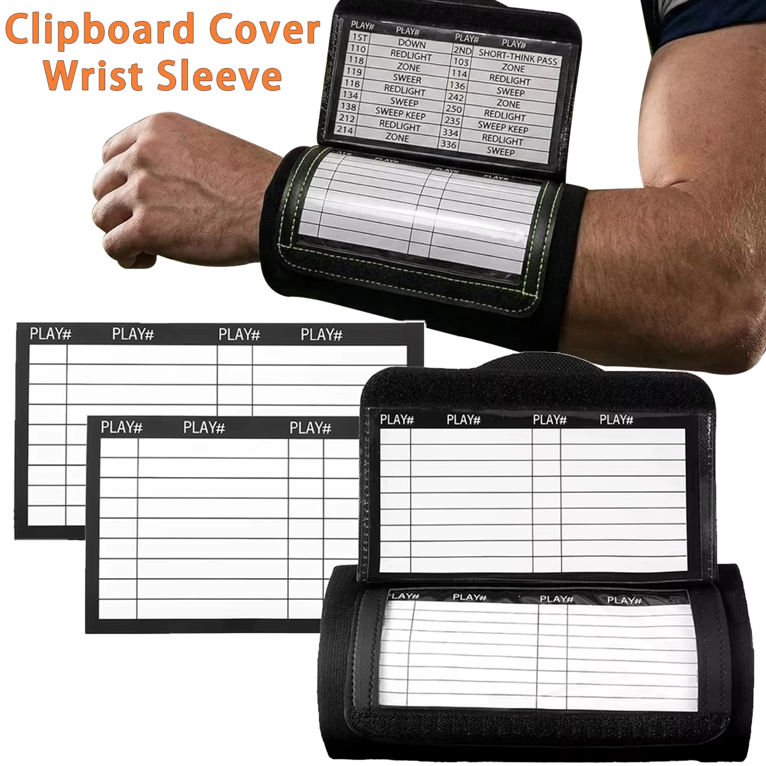 Quarterback Play Wristband with Clear Window - Tactical Clipboard & Map Holder Armband for Football Training & Outdoor Sports