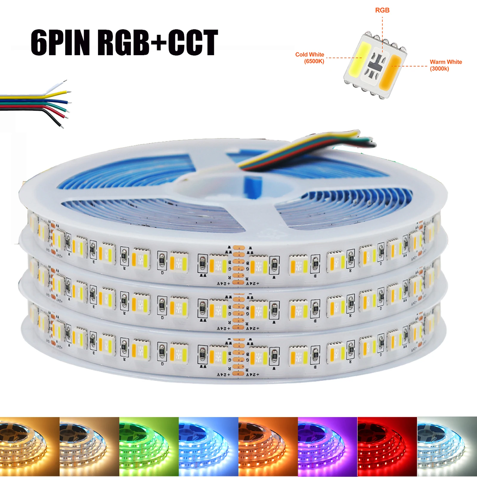 RGB CCT 5 Colors In 1 Chip LED Strip 12V/24V 5050 60/96 LEDs/M Flexible Ribbon Tape Light Dimmable Color Changing For Home Decor