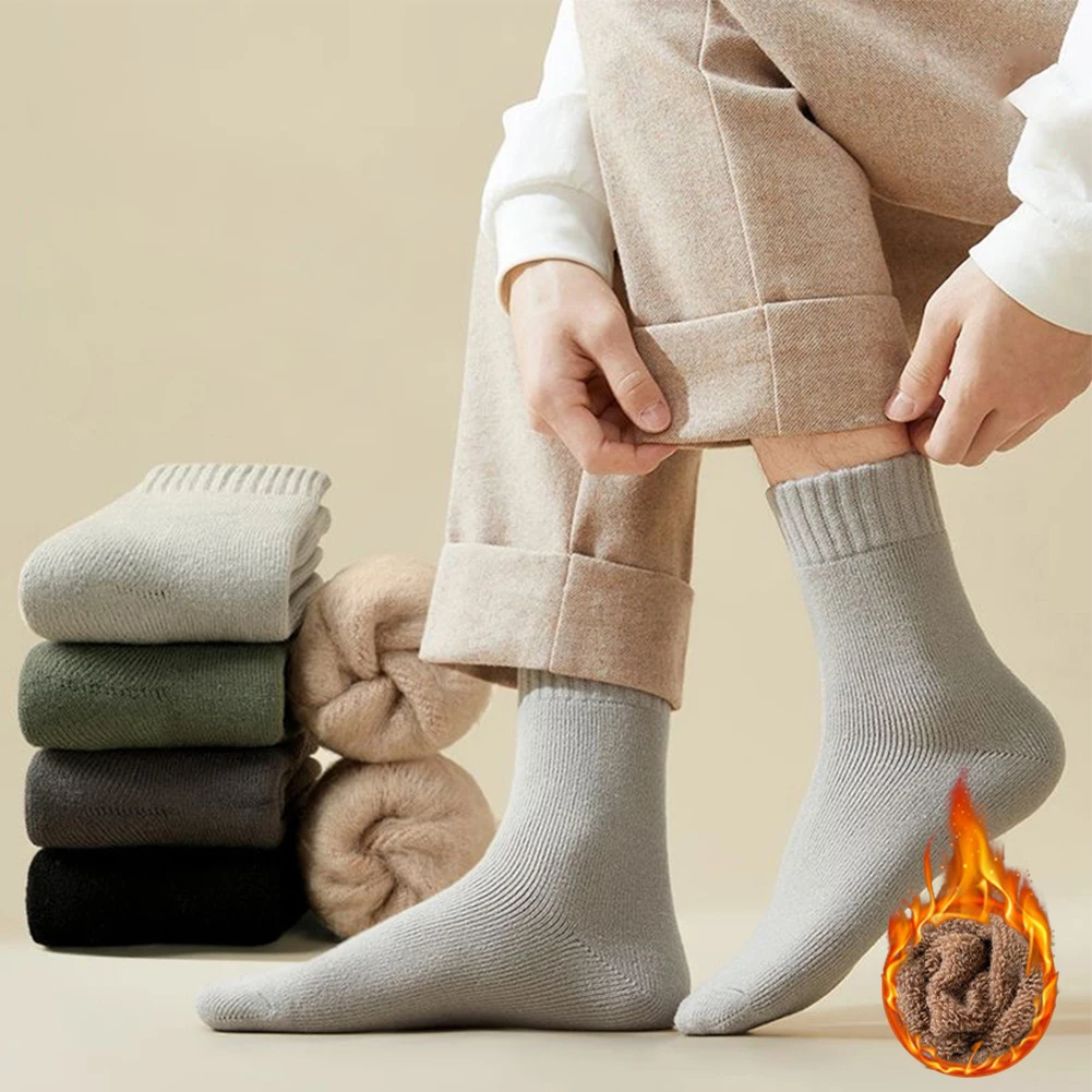 Winter Warm Socks Men Plush Home Sleep Floor Long Socking Jk Solid Soft Splice Fleece Thermal Sock Thick Snow Boot Heavy Terry