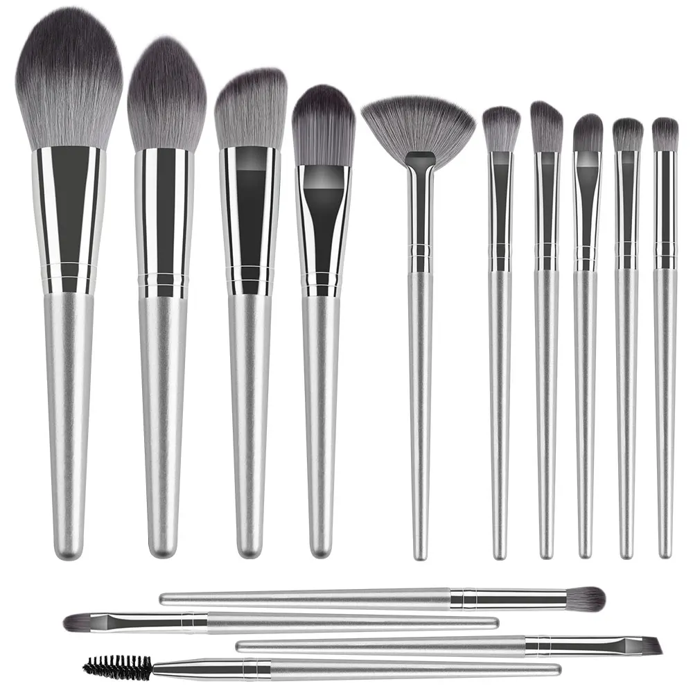 14pcs Makeup Brushes Set Professional Crystal Silver Soft Cosmetic Powder Blending Foundation Eyeshadow Blush Make Up Brush Tool