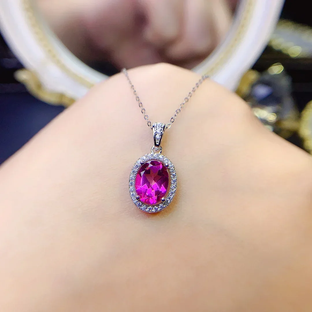 

925 Sterling Silver Natural Pink Topa Sapphire Opal Garnet Women's Necklace Glitter Fire Super Good free certified boutique