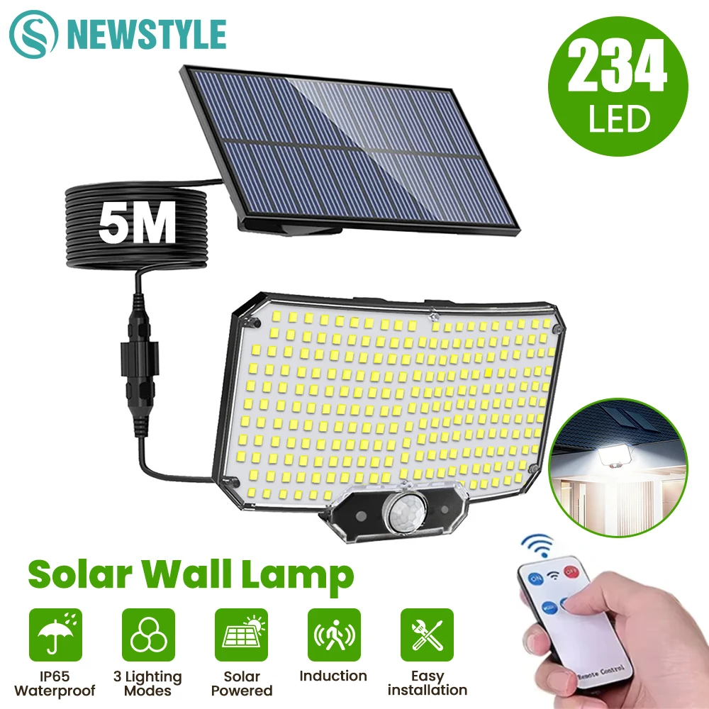 

Солнечные уличные прожекторы 234LED с датчиком движения, IP65, водонепроницаемые, PIR-датчик, для сада, двора, патио, гаража, дорожек