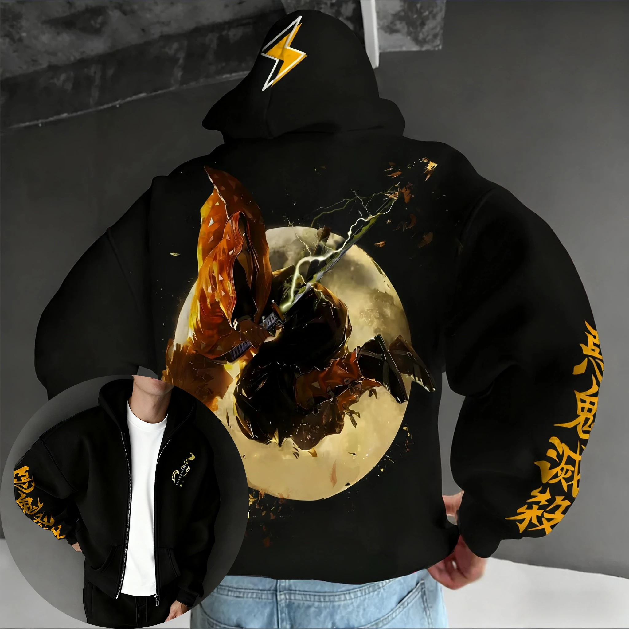 

Demon Slayer Anime Painted Printed Zipper Hoodie 2026 Men's and Women's Spring/Summer New Street Hip Hop Y2K Casual Loose Top
