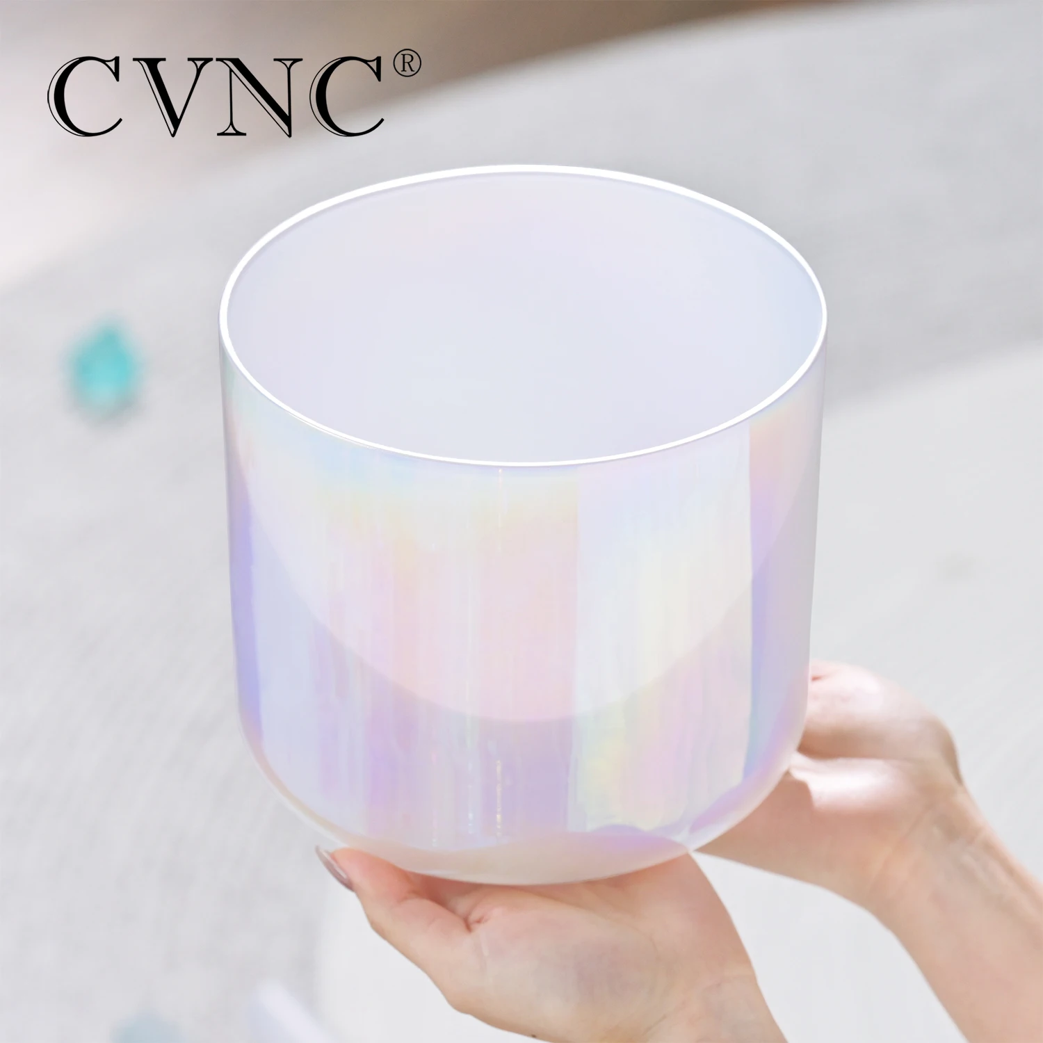 CVNC 6 Inch Dream Pearl Color Clear Quartz Crystal Singing Bowl Cosmic Light 440/432hz for Meditation Sound Healing with Mallet