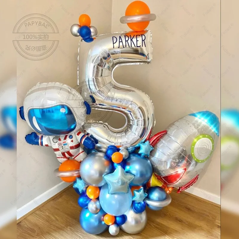 47-teiliges Weltraum-Ballon-Set, Astronaut, Rakete, Planet, Ballon, Junge, Kinder, Geburtstag, Mottoparty, Galaxie, Party-Dekoration, Zubehör