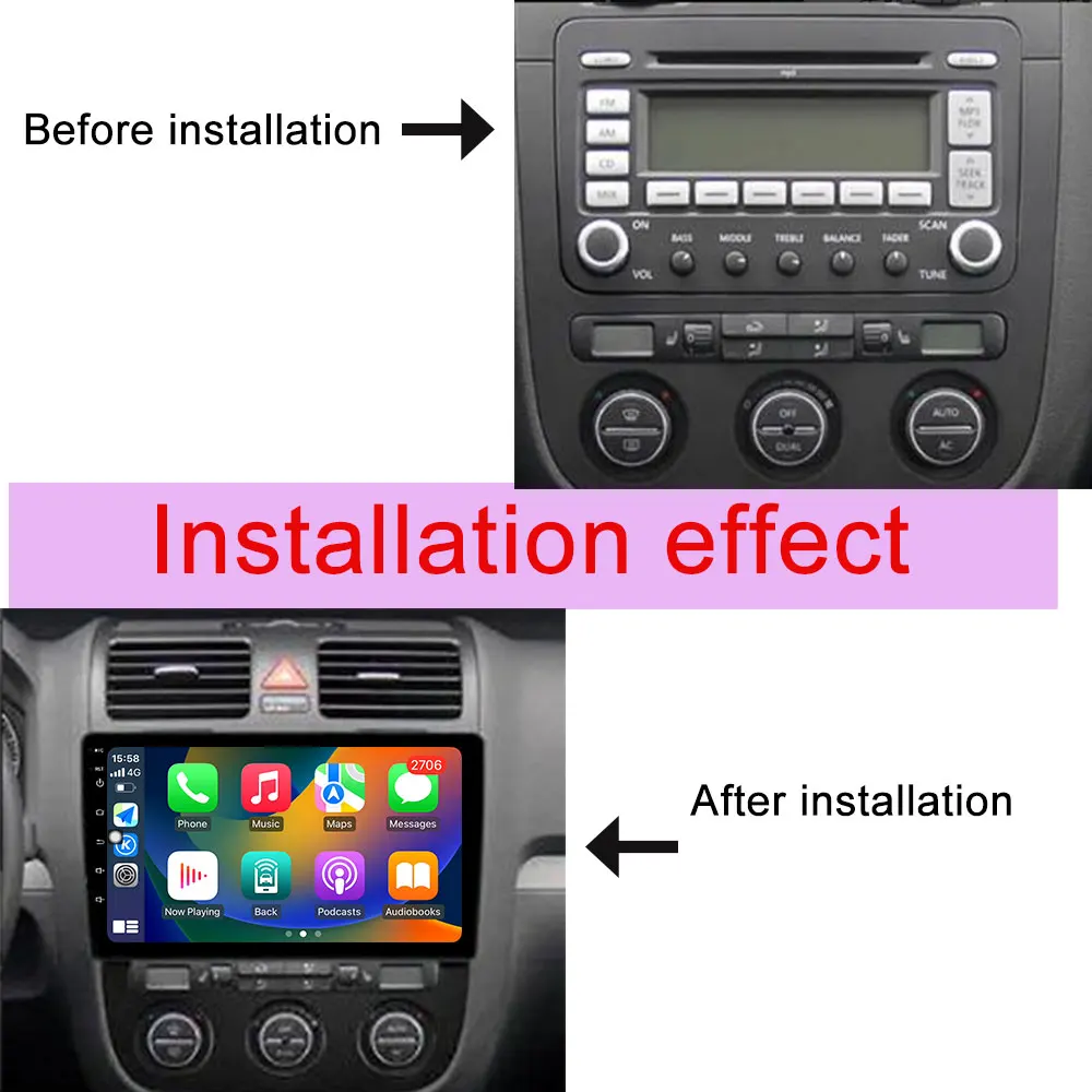 Carplay Car Radio Multimedia Player for Volkswagen VW Golf Mk5 Jetta GLI Rabbit 1K 2006 - 2010 Split Screen GPS Navi DSP Stereo