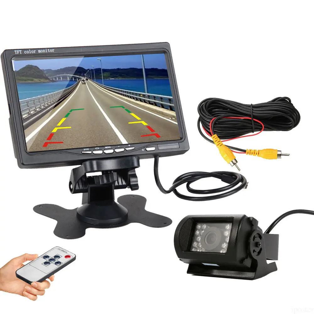 

7" TFT LCD Monitor Reverse Camera Night Vision Car Rear View Kit 18 IR Backup RV