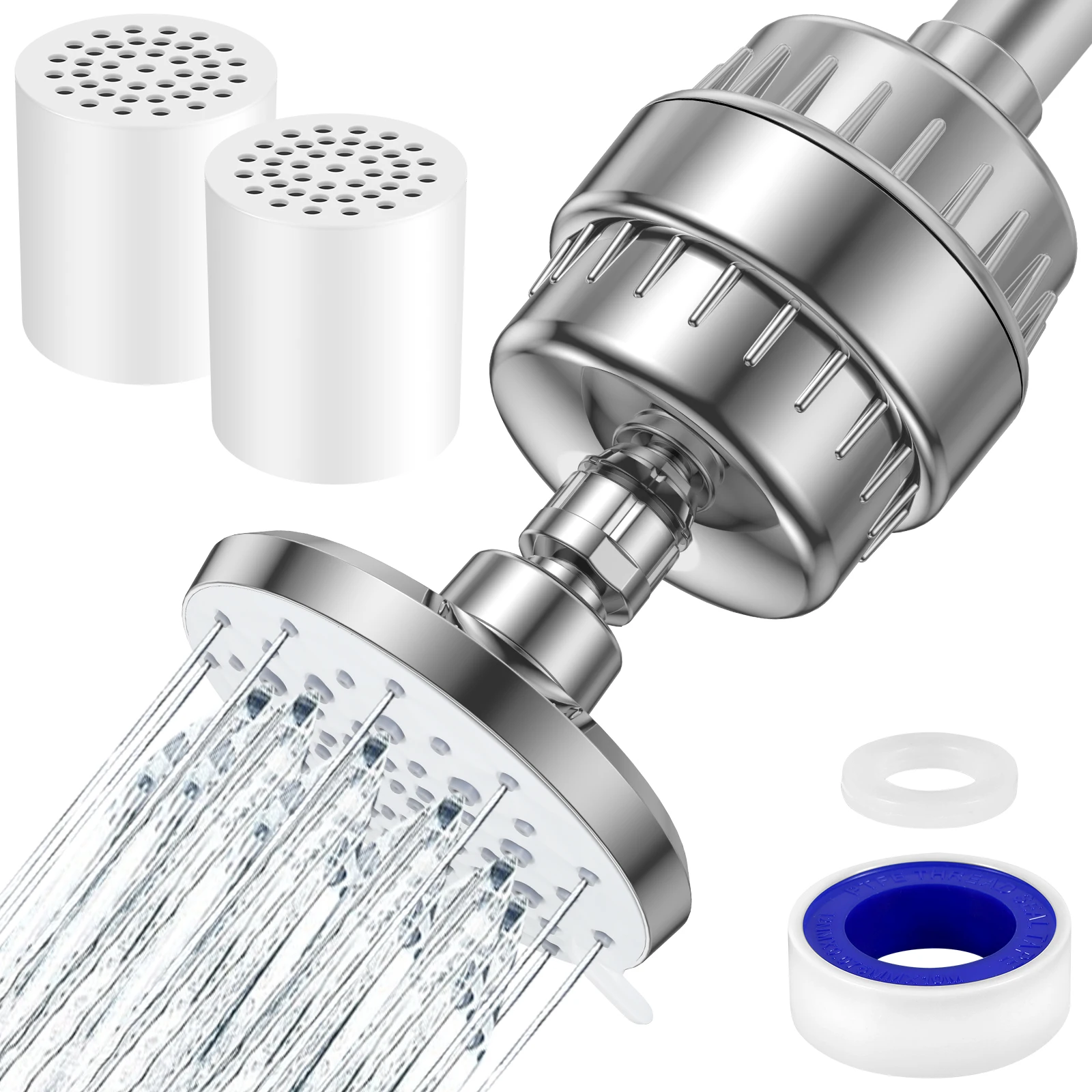 

Shower Filter for Hard Water Plastic Shower Water Filter Water Softener Shower Head Filter with 2 Filter Cartridges Vitamin C