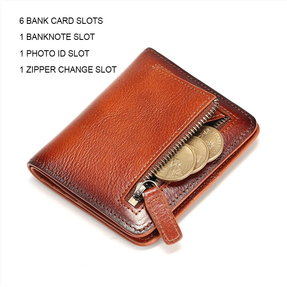CHANPINCL Men's Wallet Genuine Cow Leather Luxury Original First Layer Cowhide Vintage Style Zipper Purse Business