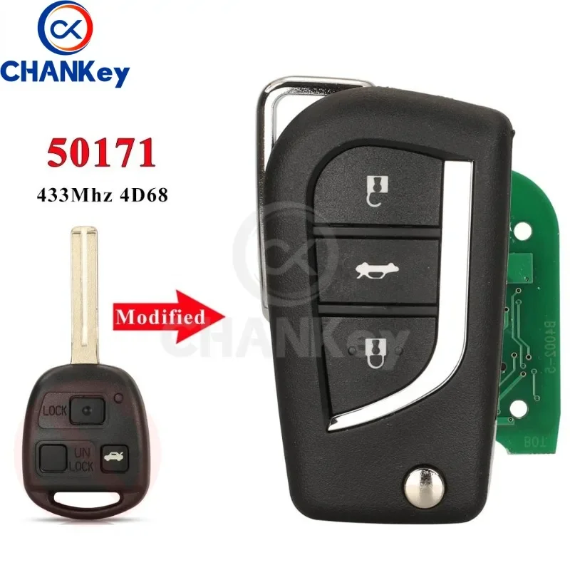 CHANKey 50171 Upgrade TOY48 Flip Remote Key ASK 433MHz 4D68 Chip For Lexus LX470 LS430 SC430 RX300/330/350/400 Modified Fob