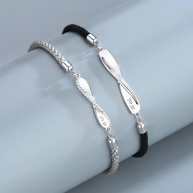 925 Sterling Silver Rope Chain Mobius Bracelet Couple Love Bracelet