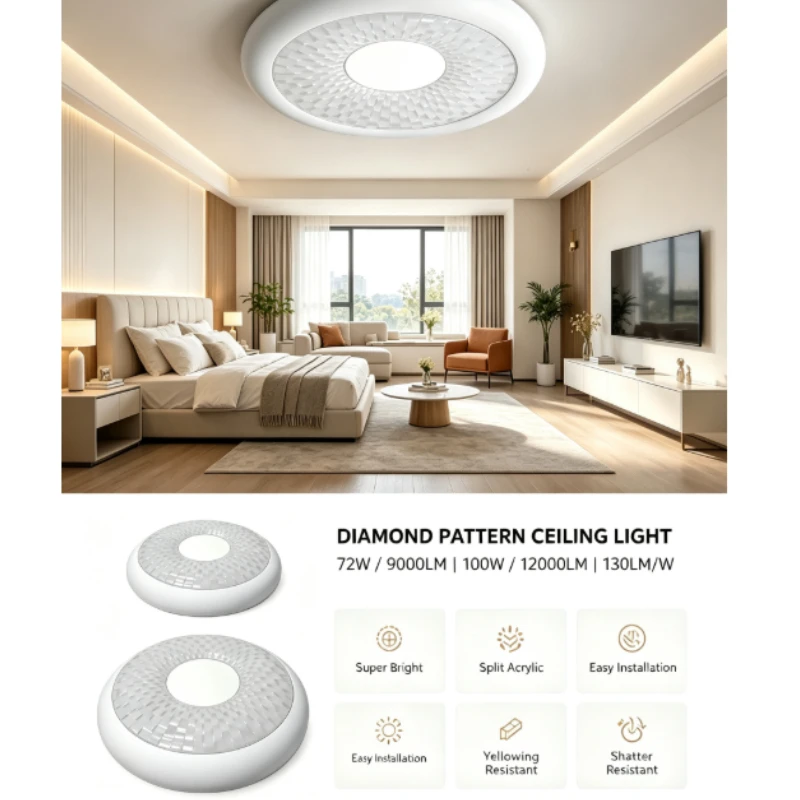 Textured White Ceiling Light With Geometric Pattern And Central Disc For Hallway Kitchen Use