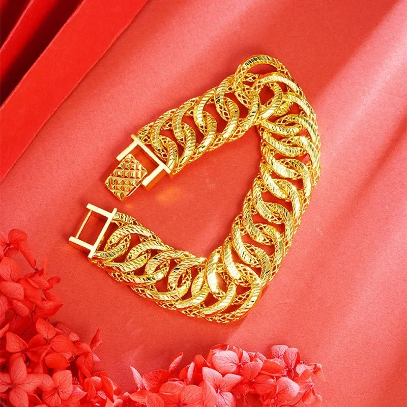 Luxury 24K 9999 Pure Gold real gold Men's Atmospheric Frosted Textured Bracelet