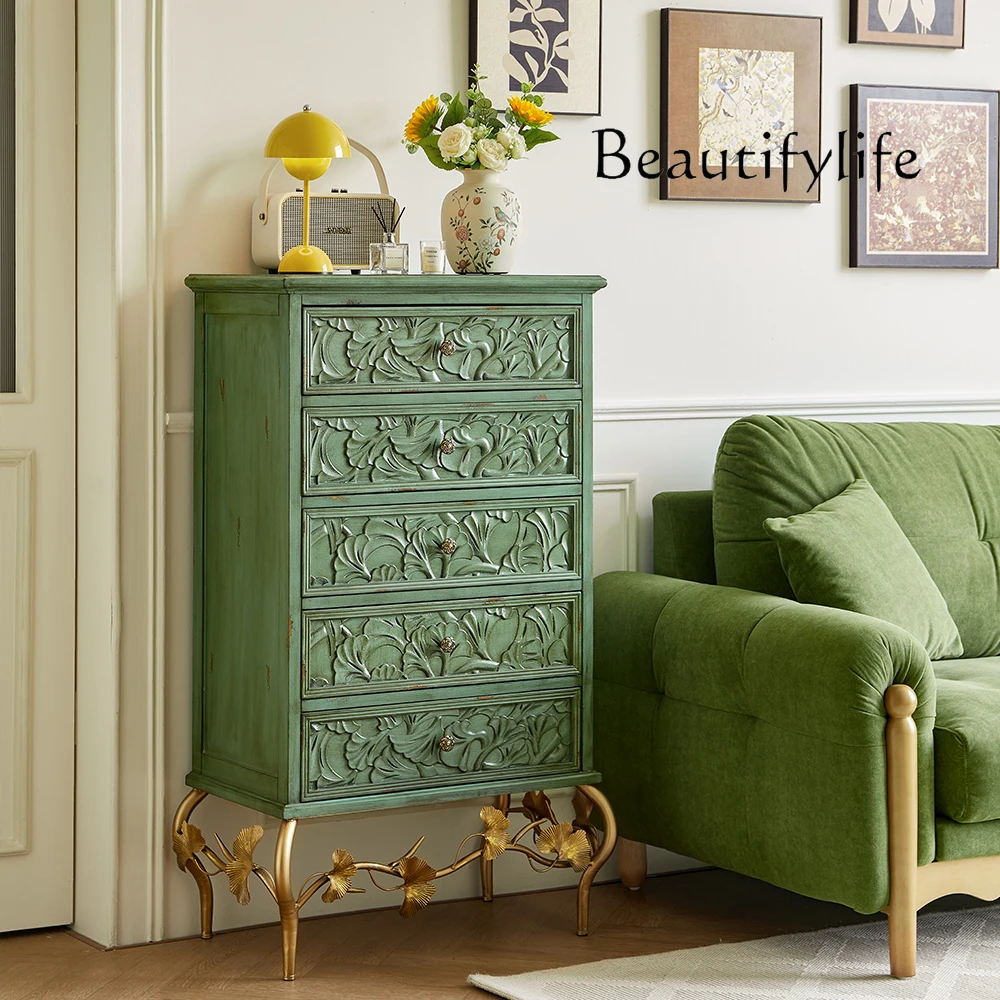 

American solid wood chest living room storage bedroom balcony locker entrance decorative sofa retro side cabinet