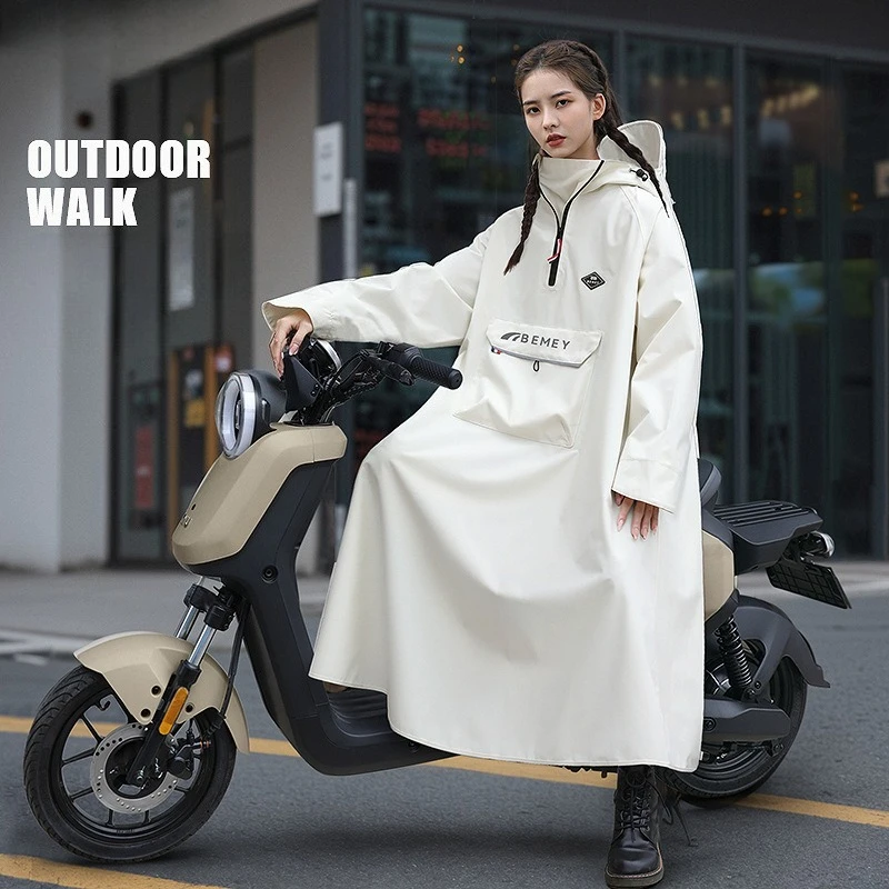 

Adult Motorcycle Raincoat Waterproof Hooded Rain Poncho Long Rain Coat for Scooter Ebike Cycling Outdoor Windproof Rainwear