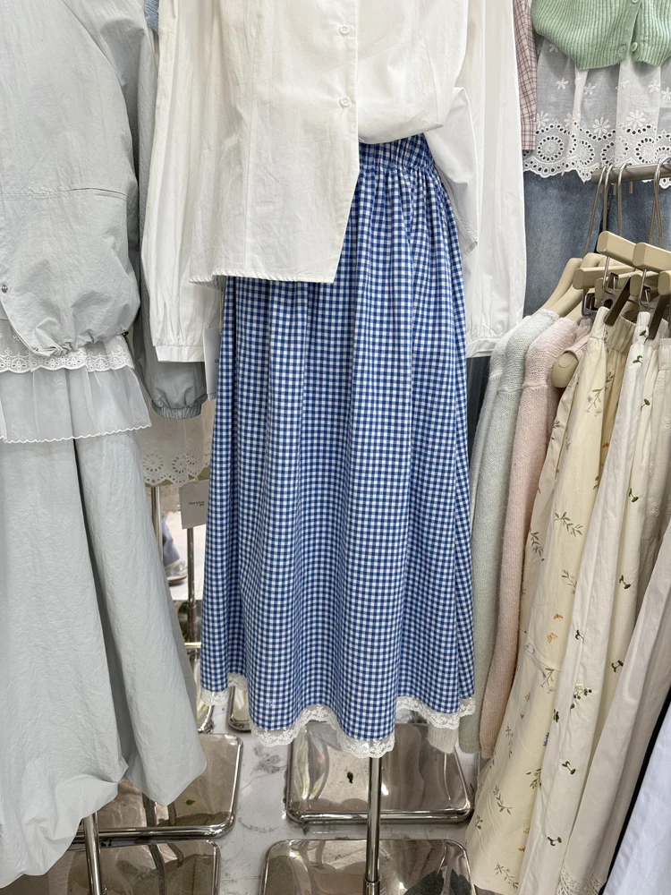 

Spring New Korean Sle Loose Plaid A-Line Skirt Women's Commute Slimming High Waist Design Ensemble Versatile f-length Skirt