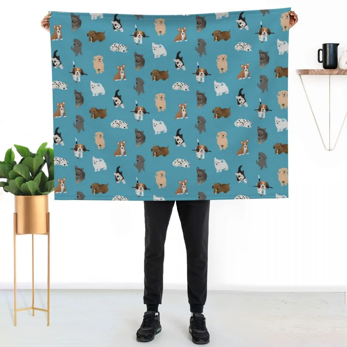 puppies (blue) Throw Blanket Soft Warm Blanket Gift for Men Women Adults