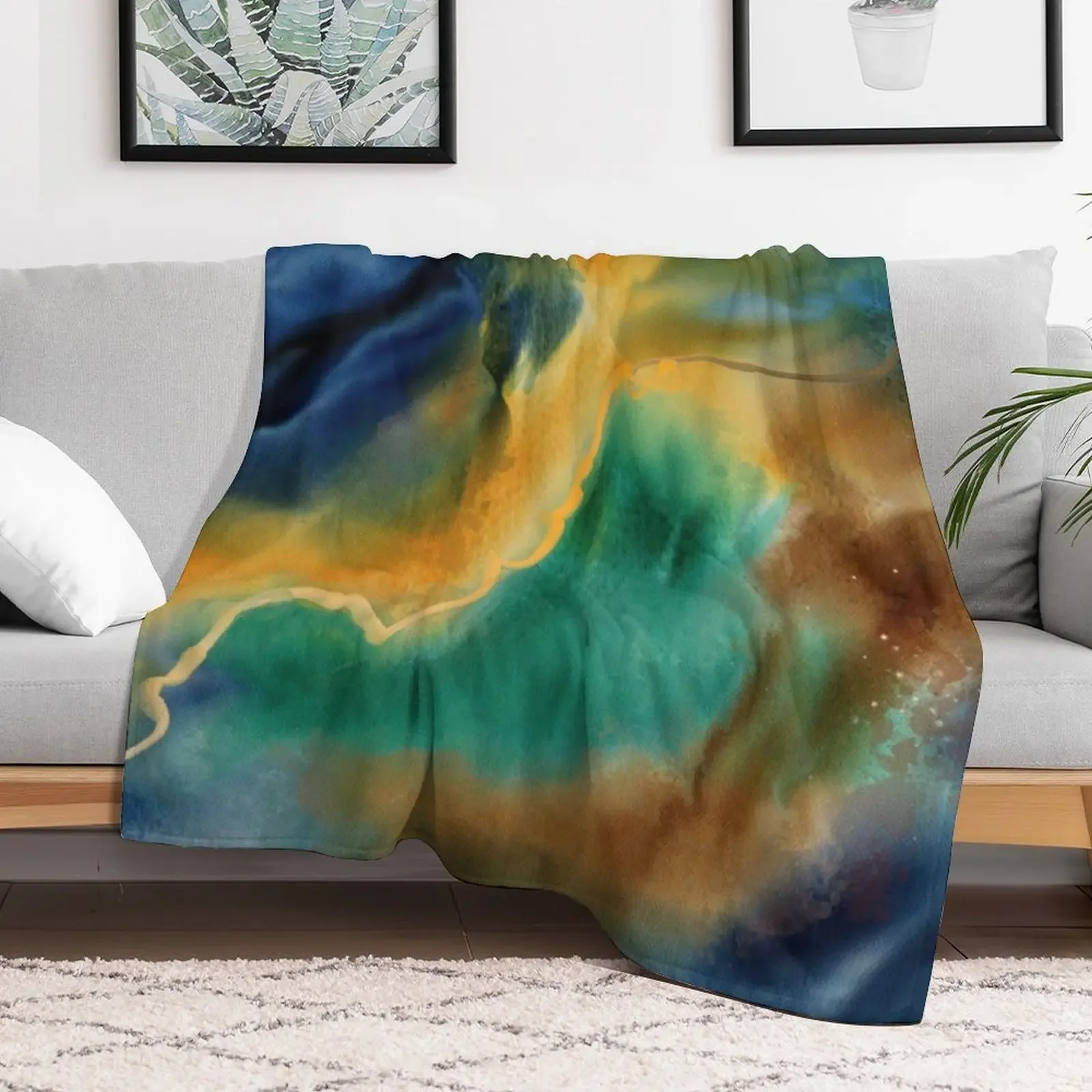 Border Line Watercolor Abstract Throw Blanket Designers Beautifuls Luxury Throw Luxury Blankets