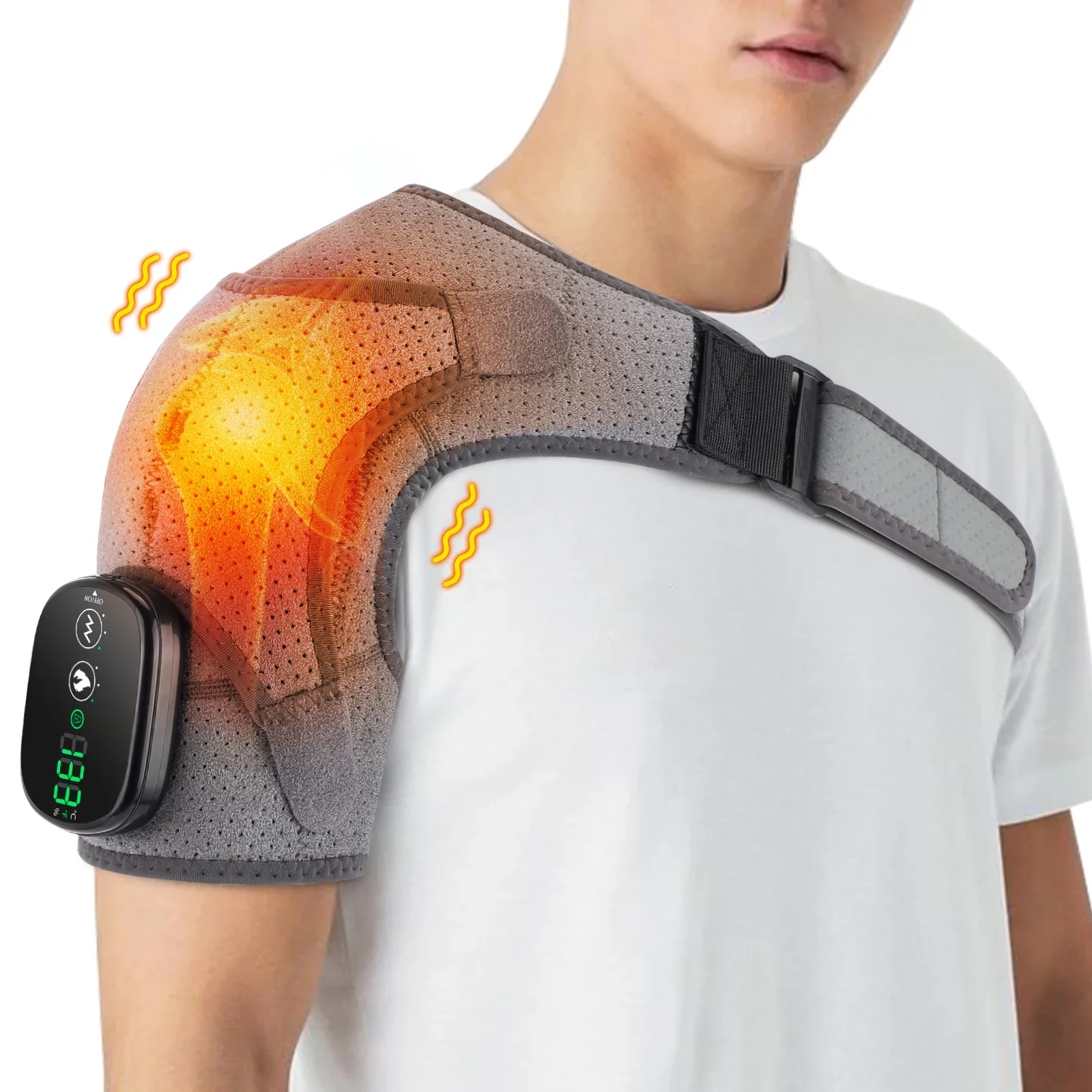 Adjustable Heating Vibration Shoulder Brace Support, Electric Heating Pad for Shoulder, Left and Right Shoulder Massager Warming