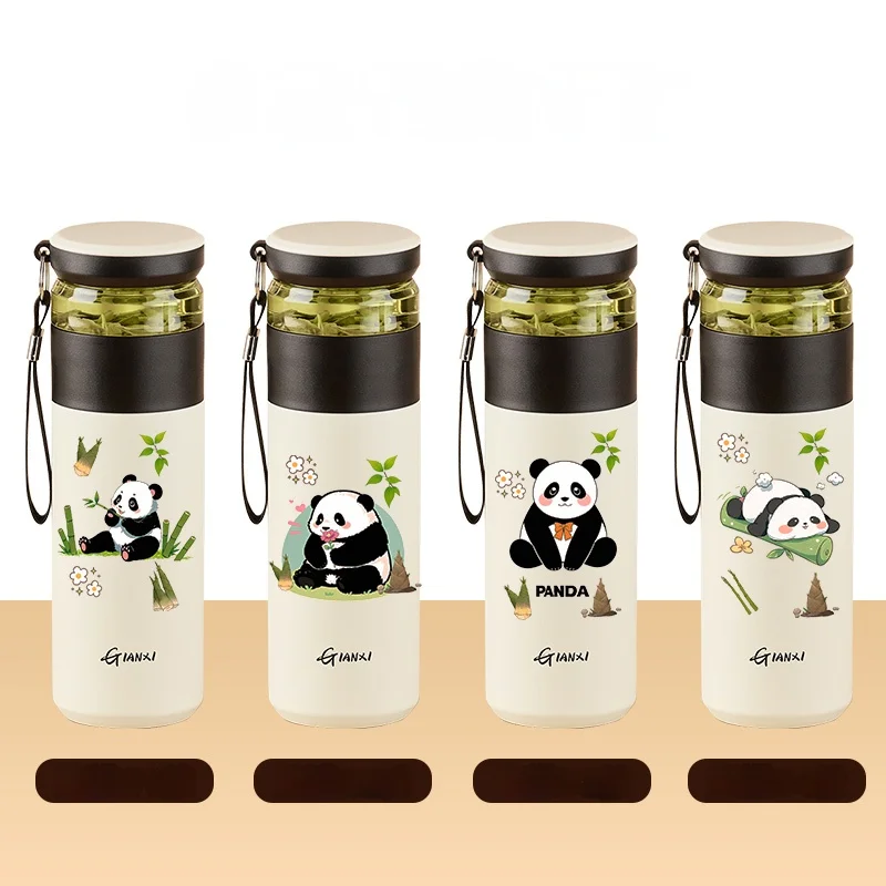 GIANXI 480ML Stainless steel Thermo Bottle Home And Kitchen Water Bottle Drinkware Portable Panda Pattern Coffee Cup With Filter