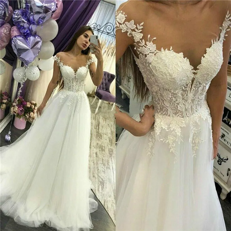 Robe de Mariée Trapèze à Manches Cape et Col Transparent, Sexy, avec Appliques en Dentelle, pour les Patients, Peu importe pour les Femmes, avec Traîne de Balayage, Personnalisée, 2023