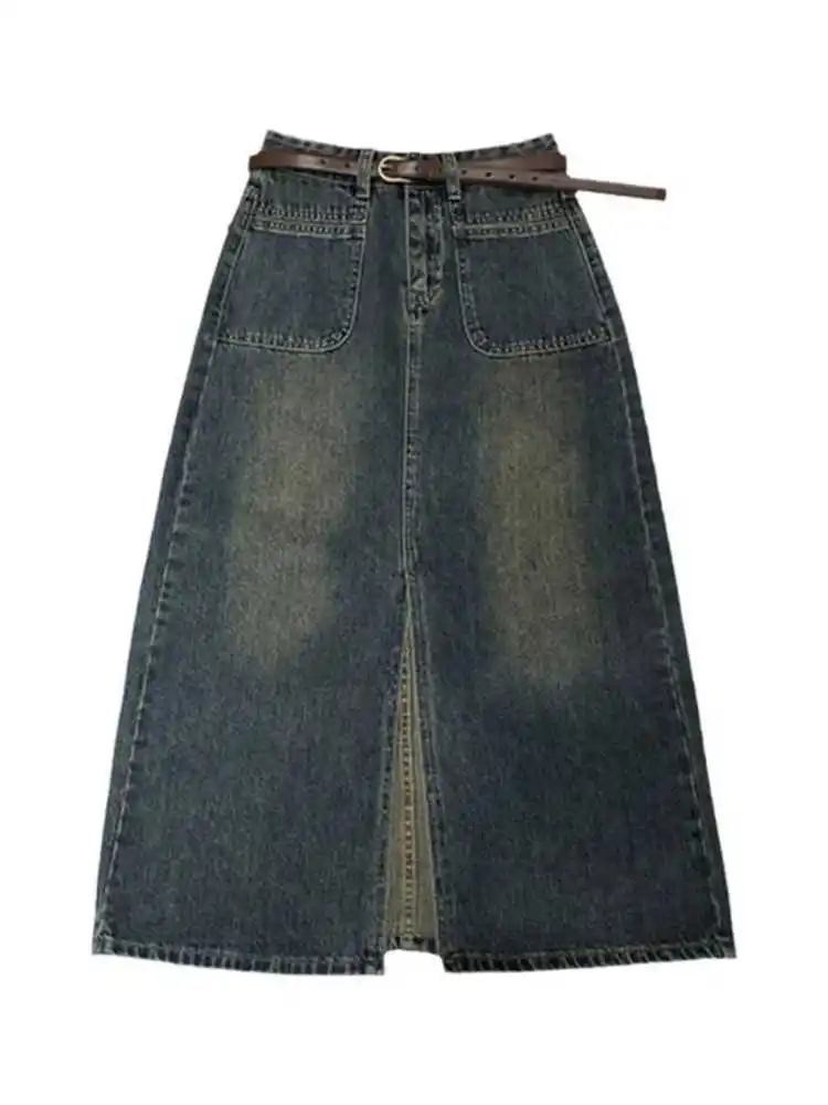 Denim 2024, new fall pear-shaped, plus-size, mid-length, slim, high-waisted, split-hip skirt