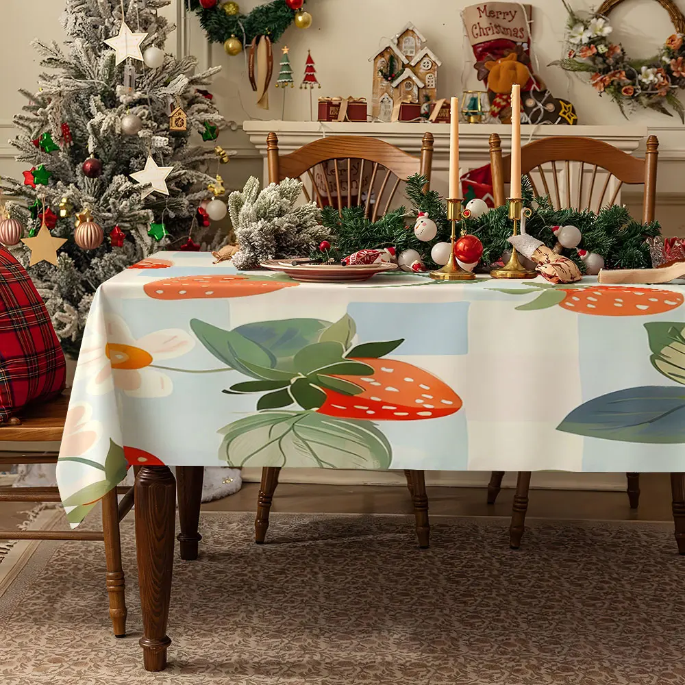 Strawberry Cow Mochi Table Cloth Waterproof Tablecloth Spill Proof Table Cloth, Wipe Clean Table Cloth for Dining Camping