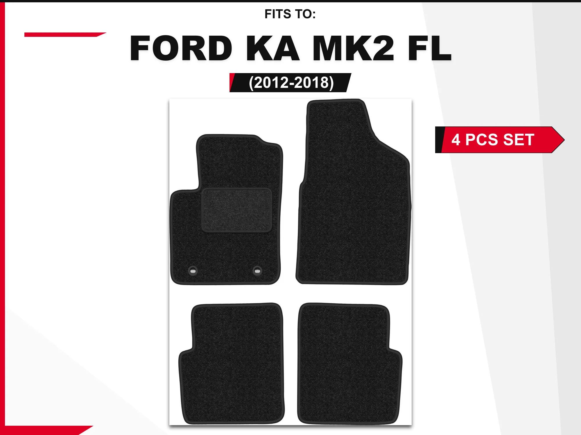 Antraciet velours vloerkleden voor: Ford Ka MK2 2008-2012 hatchback, 4 stuks