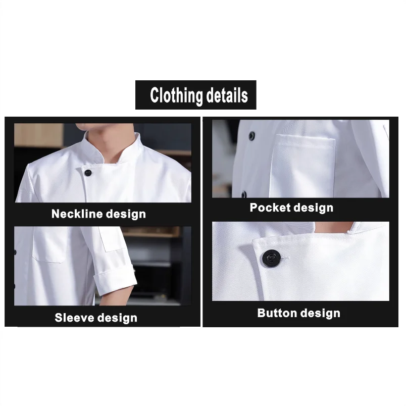 七分袖シェフ作業服ホテルレストランカフェテリアバックキッチン通気性綿シェフ作業服カスタムロゴ