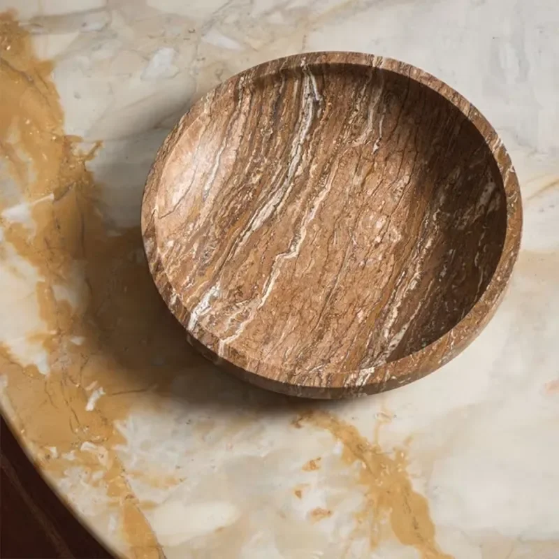 Large Natural Marble Fruit Bowl Luxury Dining Table Centerpiece Decorative Storage Plate for Living Room Kitchen Home