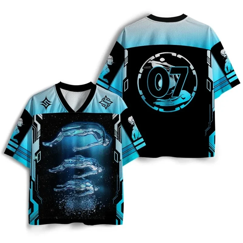 Summer Fashion Gothic Style Gothic Sci-fi Enters Virtual World 3D Printed Loose Short Sleeved Street V-neck T-shirt Plus Size