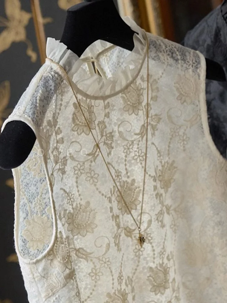 

Неудобная кружевная майка с вышивкой, летняя милая молодежная утягивающая базовая часть, универсальный топ Ele Top, бренд Poetic Lin