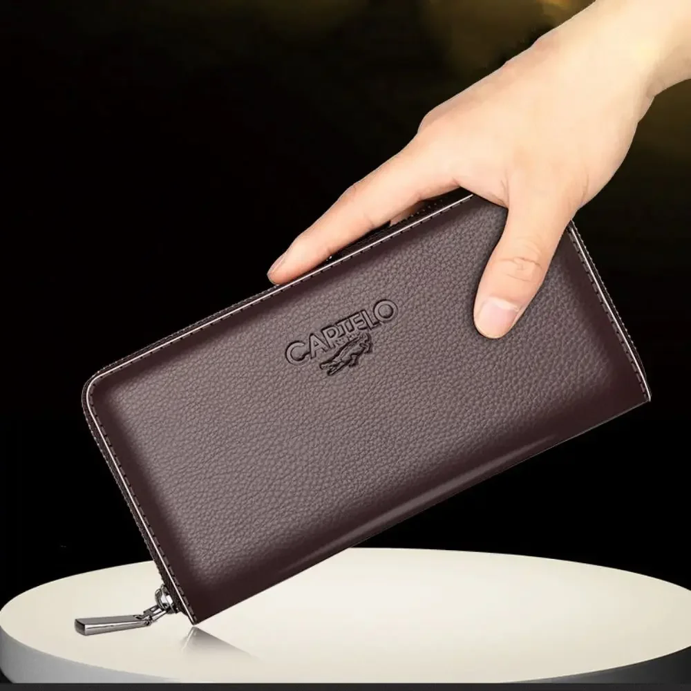 Retro Men's Long Wallet Large Capacity Frosted PU Leather Wallet Luxury Multi-Card Wallet Phone Bag Coin Purse Zipper Money Bag