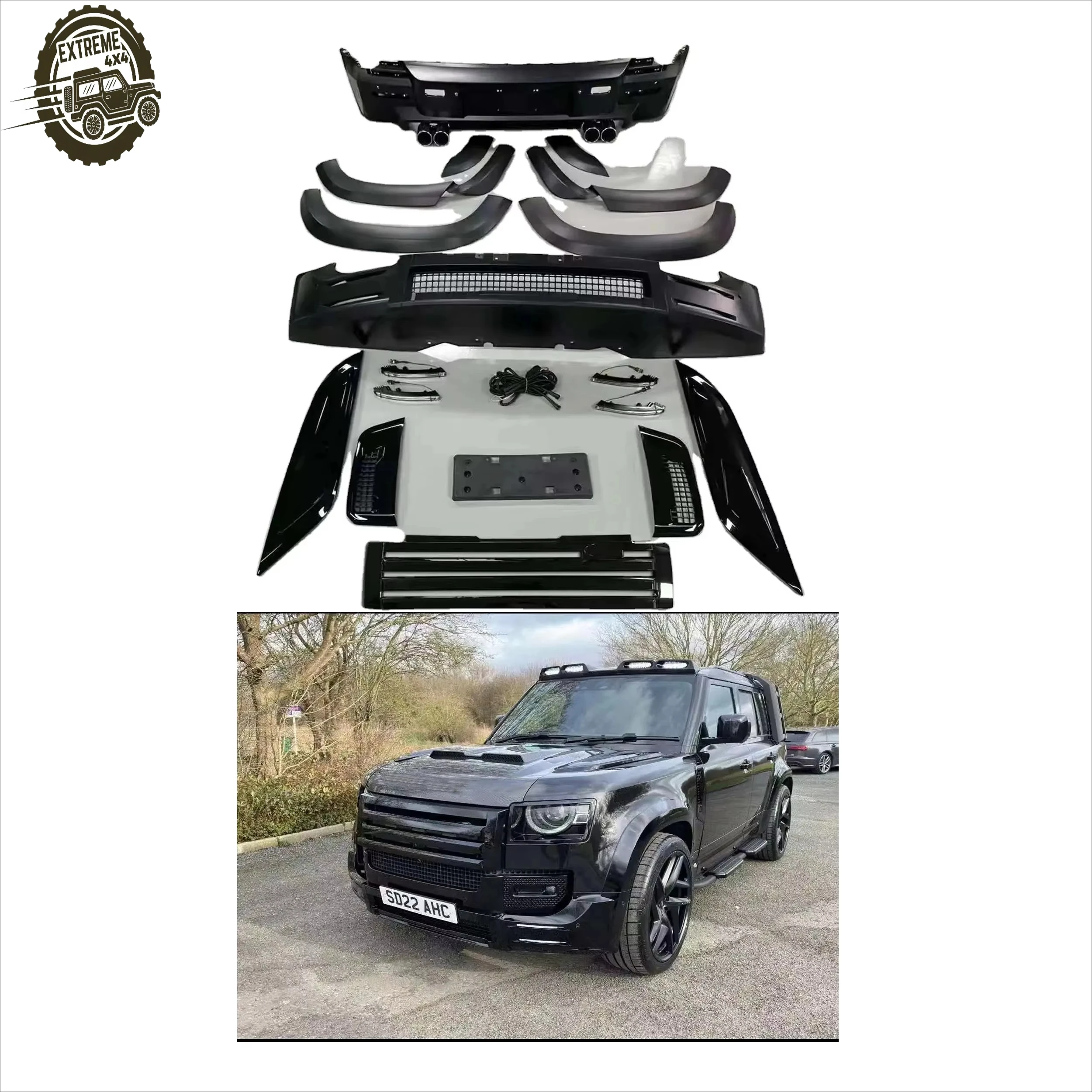 

Body Kits for Land Rover Defender Modified Upgrade Gloss Black Body Kits 2020+ 90/110 4x4 Off-Road Parts Facelift