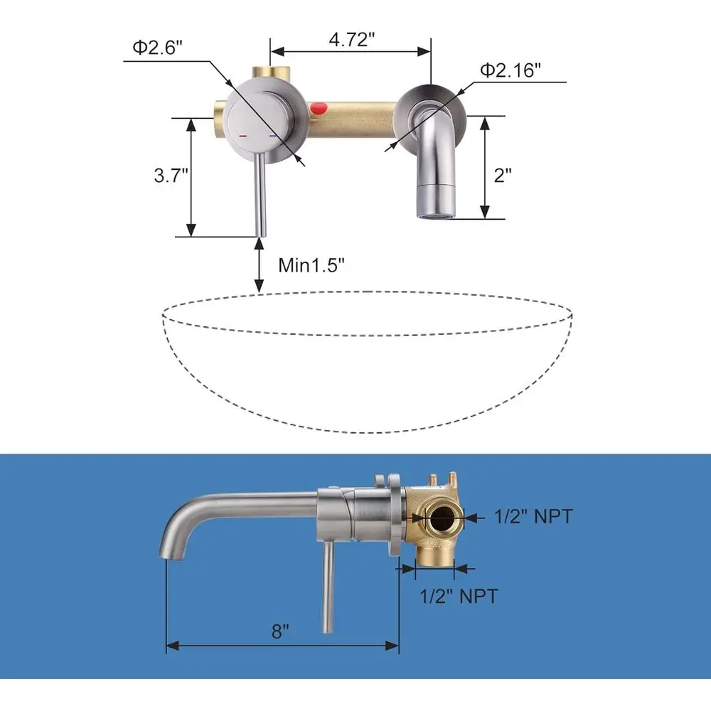 صنبور تثبيت على الحائط من النيكل المصقول بمقبض واحد مع صنبور دوار وصمام خشن #6