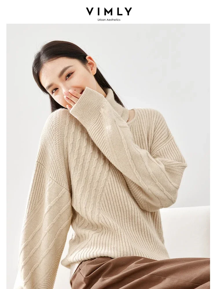 VIMLY col roulé évider pull tricoté 2025 hiver épais chaud pulls amples haute résistance femme pulls tricots 72620